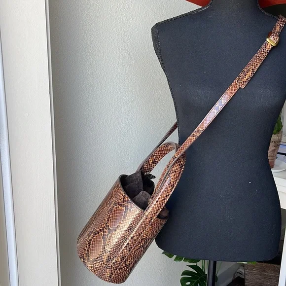 STAUD Bissett Snake-Effect Leather Bucket Bag